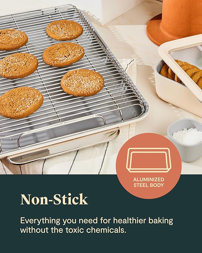 Caraway Nonstick Ceramic Bakeware Set (11 Pieces) - Baking Sheets, Assorted Baking Pans, Cooling Rack, & Storage - Aluminized Steel Body - Non Toxic, PTFE & PFOA Free - Marigold