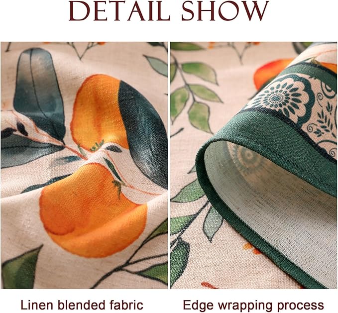 patdrea Designer Vintage Linen Rectangle Table Cloth,Framhouse Oranges and Leaves Pattern French Extra Long Tablecloth,Decor Cover for Kitchen Dining Christmas,Thanksgiving,67"x118"-Palladin a