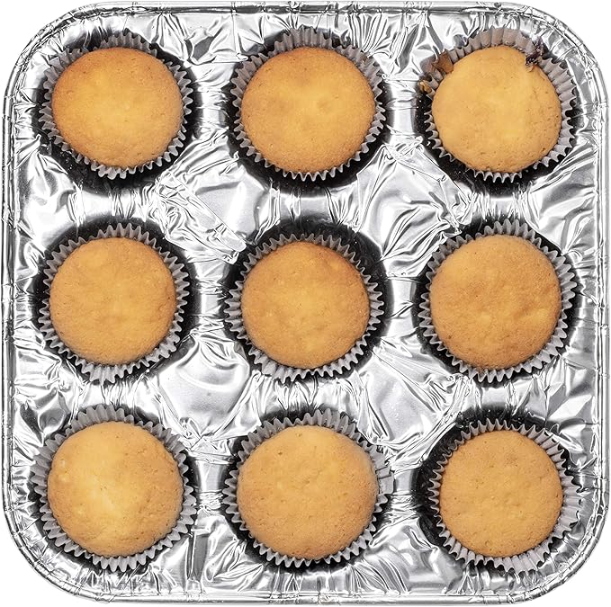 9-Cavity Mini Cupcake and Muffin Pans | Disposable Aluminium Baking Pans | Use for Baking Mini Muffin, Cupcake, Cake | For Weddings, Parties, Birthdays, Gatherings (100 Pack)