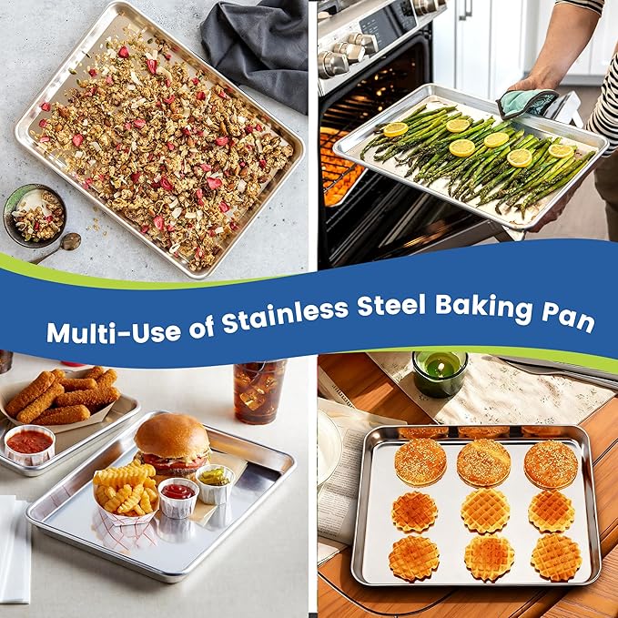 12 Pack Stainless Steel Baking Sheet Pans, 17.3" L × 12.2" W × 1" H Cookie Sheets for Toaster Oven, Rust-Resistant, Dishwasher Safe