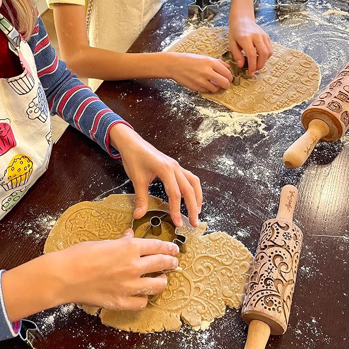 FOREST ANIMALS Embossing Rolling Pin. Laser Engraved Dough Roller for Embossed Cookies Fondant or Pottery by Algis Crafts