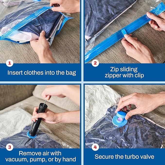 5 Pack Large Vacuum Storage Bags for Comforters, Blankets & Clothes – Vacuum Sealed Compression Bags with Hand Pump – Space Saver Storage Bags for Bedding, Moving, Travel & Organization