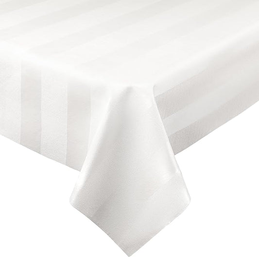 Luxury Table Protector Pad, 2 in 1 Table pad + Great Looking Tablecloth - Heat Resistant, Spill & Stain Proof - Flannel Backing (54x90, White - Silk Stripe)