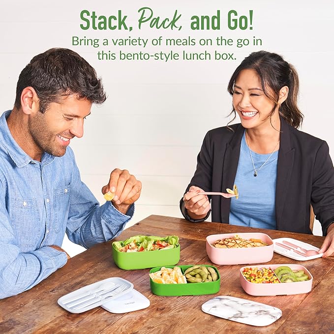 Bentgo Classic - Adult Bento Box, Stackable 3-Compartment Lunch Box with Removable Utensil Set and Sealing Strap, BPA-Free, Food Container Ideal for Meal Prep, Work, and On the Go (Green)