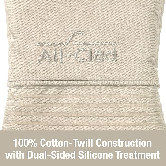 All-Clad Silicone Oven Mitts: Heat Resistant up to 500 Degrees - 100% Cotton & Silicone, 14"x7" Oven Mitt for Kitchen and Barbeque, 2-Pack, Almond