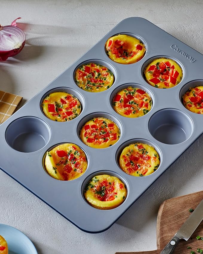 Caraway Non-Stick Ceramic 12-Cup Muffin Pan - Naturally Slick Ceramic Coating - Non-Toxic, PTFE & PFOA Free - Perfect for Cupcakes, Muffins, and More - Navy