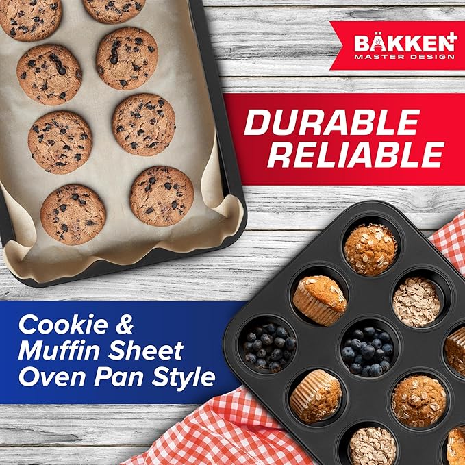 Baking Set – 10 Piece – Deluxe Non Stick Black Coating Inside and Outside – Carbon Steel Bakeware Set – PFOA PFOS and PTFE Free by Bakken