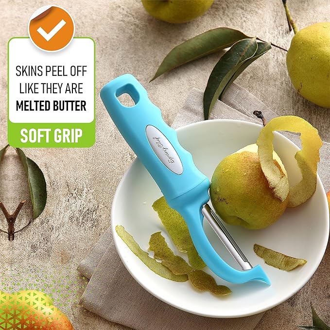 Spring Chef Premium Stainless Steel Vegetable Peeler for Kitchen, Dishwasher Safe Potato Peelers with Non-Slip Handle, Peel Apple, Fruit, Veggie, Carrot, Mango - Set of 2 - Aqua Sky