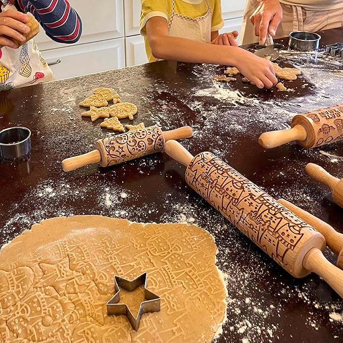 WILD POPPY Embossing Rolling Pin with Flowers Pattern. Dough and Clay Roller for Embossed Cookies and Pottery. Cookie and Ceramic Stamp. Backing Gifts for Women by Algis Crafts