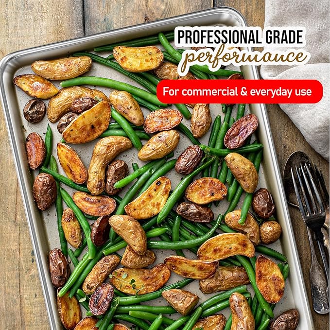 JoyTable Aluminum Baking Sheet Set, 3 Pack Sheet Pan, Commercial Quality Cookie Sheets for Baking or Roasting Non-Stick, Warp Resistant Aluminum Baking Pan