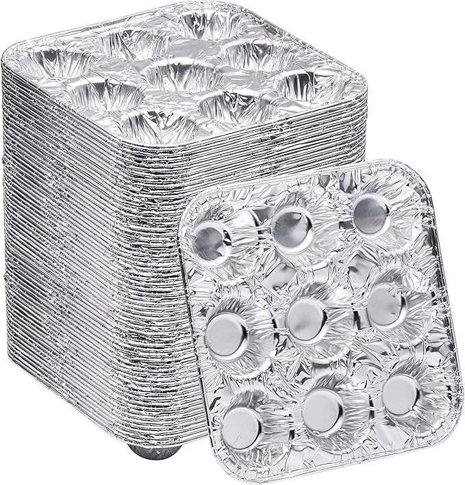 9-Cavity Mini Cupcake and Muffin Pans | Disposable Aluminium Baking Pans | Use for Baking Mini Muffin, Cupcake, Cake | For Weddings, Parties, Birthdays, Gatherings (12 Pack)