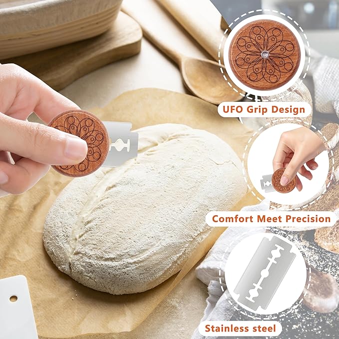 UFO Bread Lame Cutter for Homemade Sourdough,Bread Scorer Tool for Sourdough with 5 Blades and Storage Cover,Slashing Tool Bread Cutting Knife for Artisan Bread and Makers (Circle-teal)