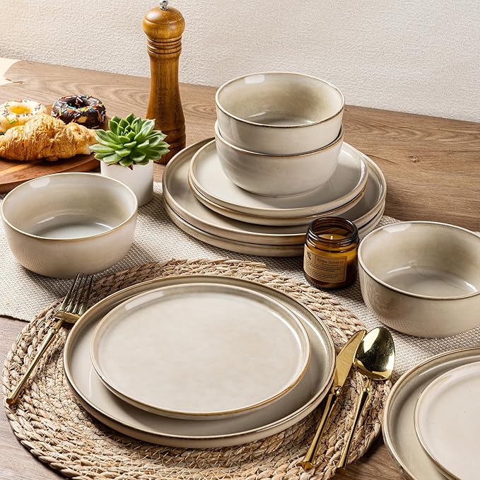AmorArc Stoneware Dinnerware Sets,Round Reactive Glaze Ceramic Plates and Bowls Set,Highly Scratch Resistant | Dishwasher & Microwave Safe Dishes,Service for 6 (18pc)
