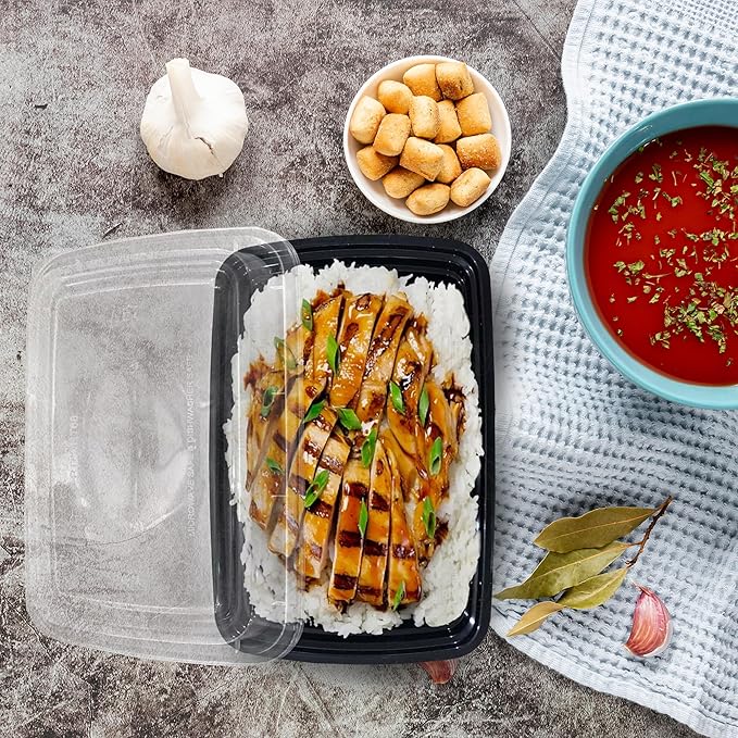 Ruthy's Outlet Meal Prep Containers W/Lids -Square Food Storage – BPA-Free| Stackable | Microwave | Freezer & Dishwasher Safe | Reusable Lunch Bento Box Portion Control & Planning (50 Pack, 24 oz)