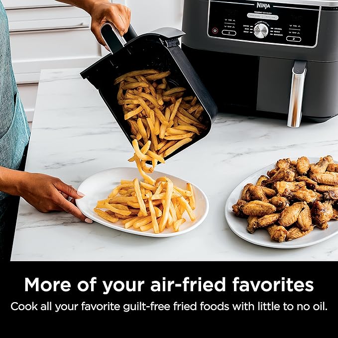 Ninja DZ401 Foodi 10 Quart 6-in-1 DualZone XL 2-Basket Air Fryer with 2 Independent Frying Baskets, Match Cook & Smart Finish to Roast, Broil, Dehydrate for Quick, Easy Family-Sized Meals, Grey