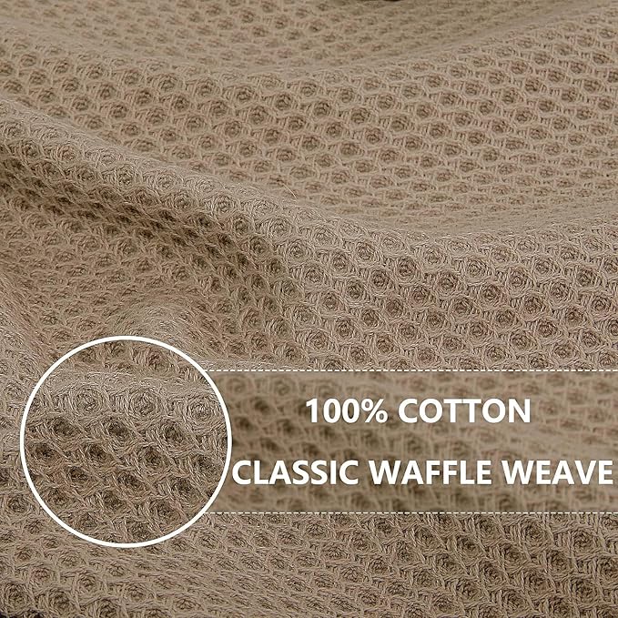 Homaxy 100% Cotton Waffle Weave Kitchen Dish Towels, Ultra Soft Absorbent Quick Drying Cleaning Towel, 13 x 28 Inches, 4-Pack, Tan