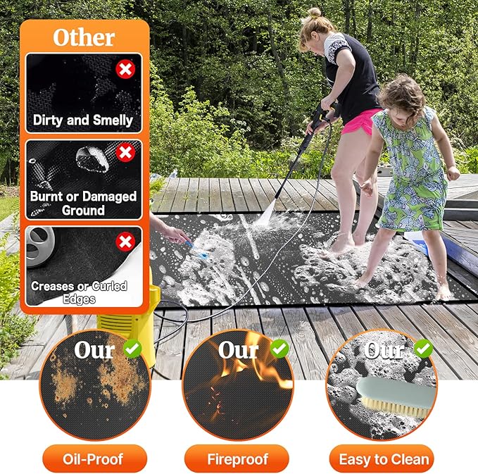 48" Square Fire Pit Mat/Under Grill Mat Fireproof Waterproof Oil-Proof, 4 Layers Fireproof Mat Fireplace Mat BBQ Grill Pads Protect Mat for Deck,Patio,Outdoor Charcoal,Smokers,Wood Floor,Gas Grills