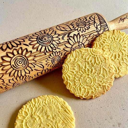 SUNFLOWER FIELD Embossed Rolling Pin for Ceramic. Clay Roller and Ceramic Stamp for Embossing Pottery. Baking Gifts for Women by Algis Crafts for Embossed Cookies