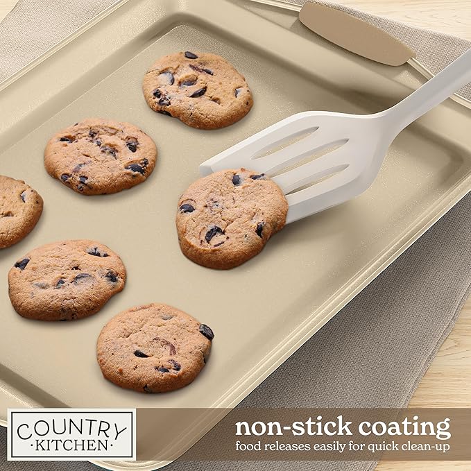 Country Kitchen Nonstick Stackable Bakeware Set - Heavy Duty, Durable, Easy Release Baking Set, Gold, 10 Pcs