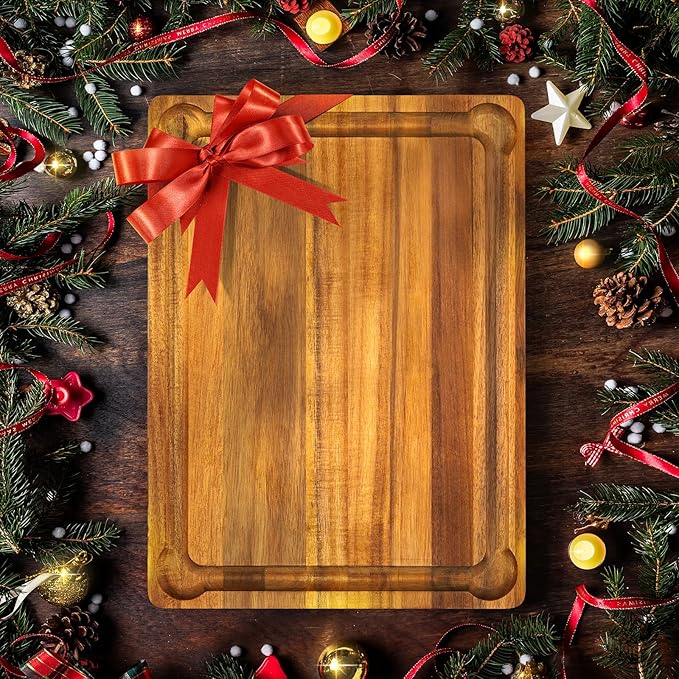 Yes4All Durable Acacia Cutting Boards for Kitchen, [20''Lx15''Wx1.5” Thick] Large Edge Grain Cutting Board, Pre Oiled Wood Cutting Boards, Thick Chopping Board w/Juice Grooves and Easy Grip Handle